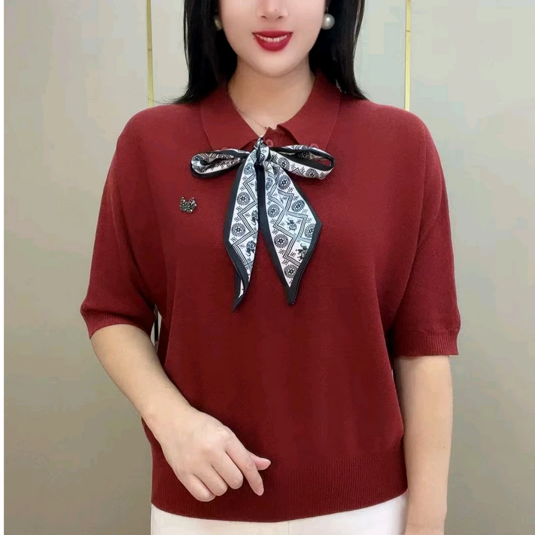 高贵减龄气质妈妈休闲外穿针织打底衫秋季新款潮流轻奢七分袖小衫