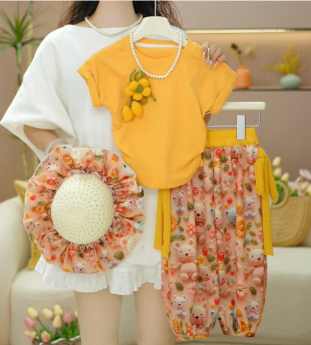 逗小铺新款女童休闲夏季短袖韩版卡通洋气套装A300