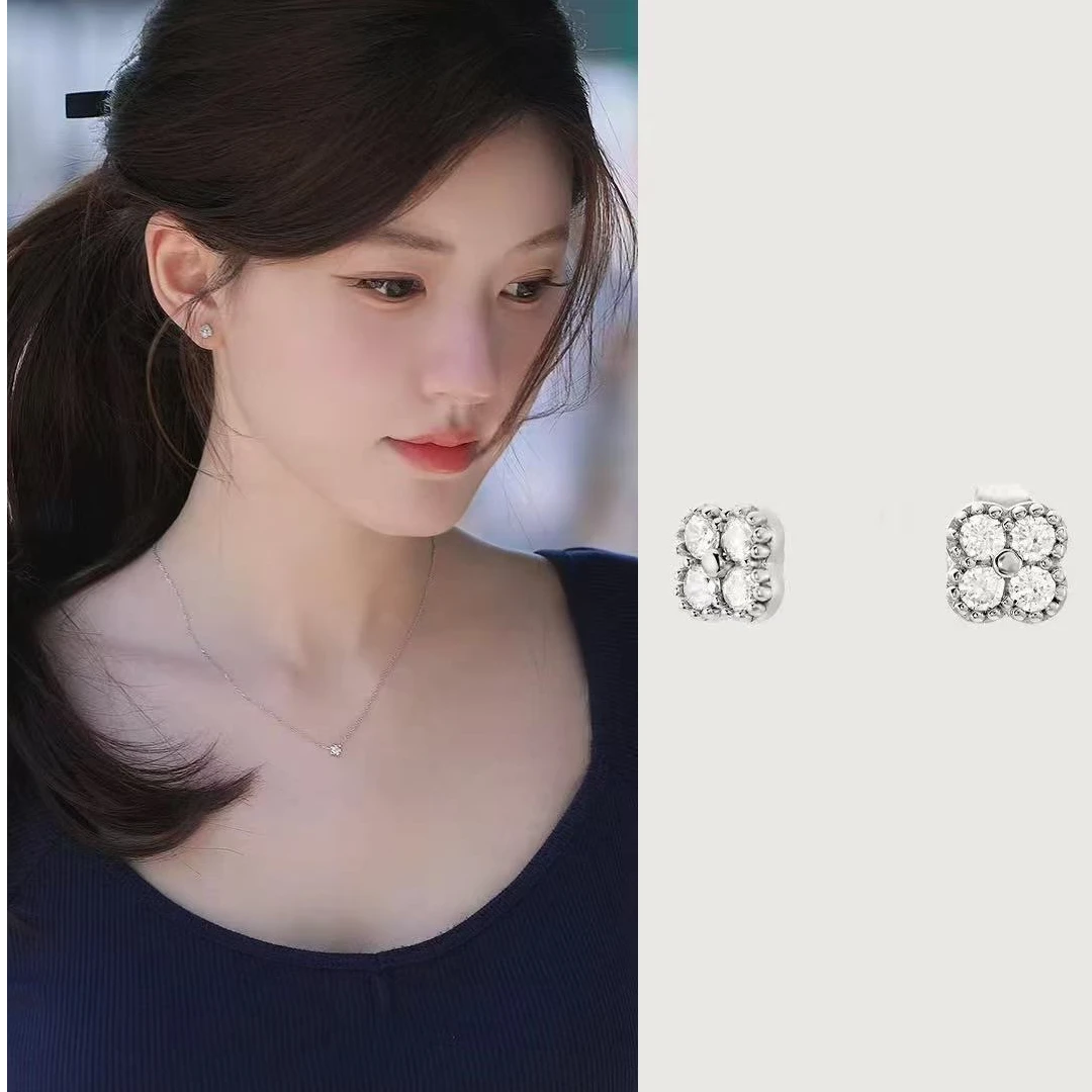 925银莫桑石耳饰 镀k金 2025款C7538【小四叶】Jeannie zoo 耳钉