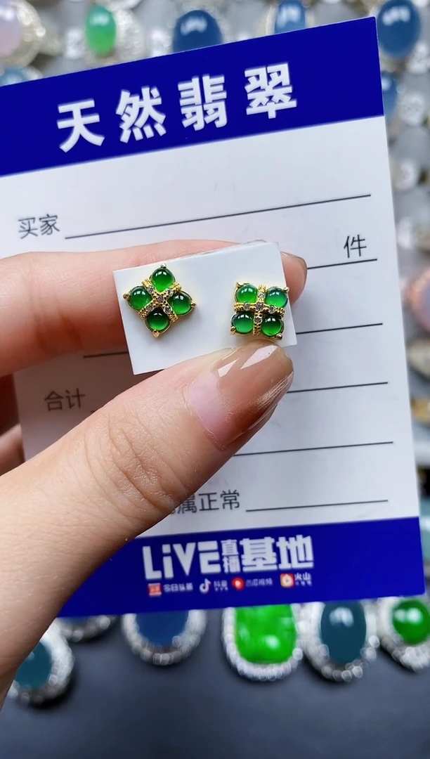 翡翠银S925镶嵌耳饰0166