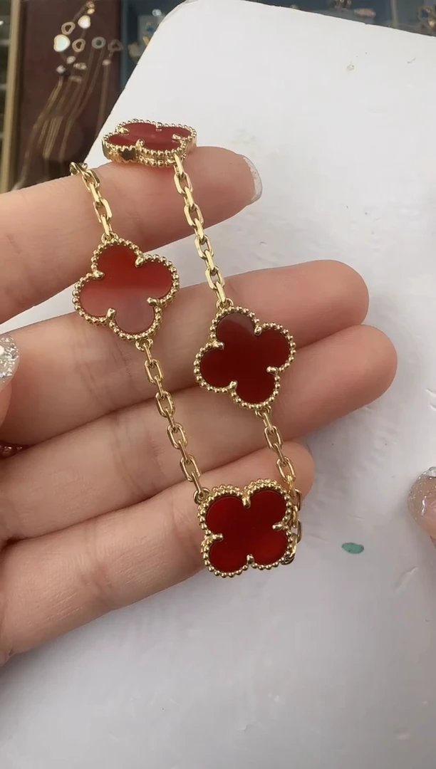 【闪购商品】玛瑙/玉髓手链18K金镶嵌红五花手链（高定款）