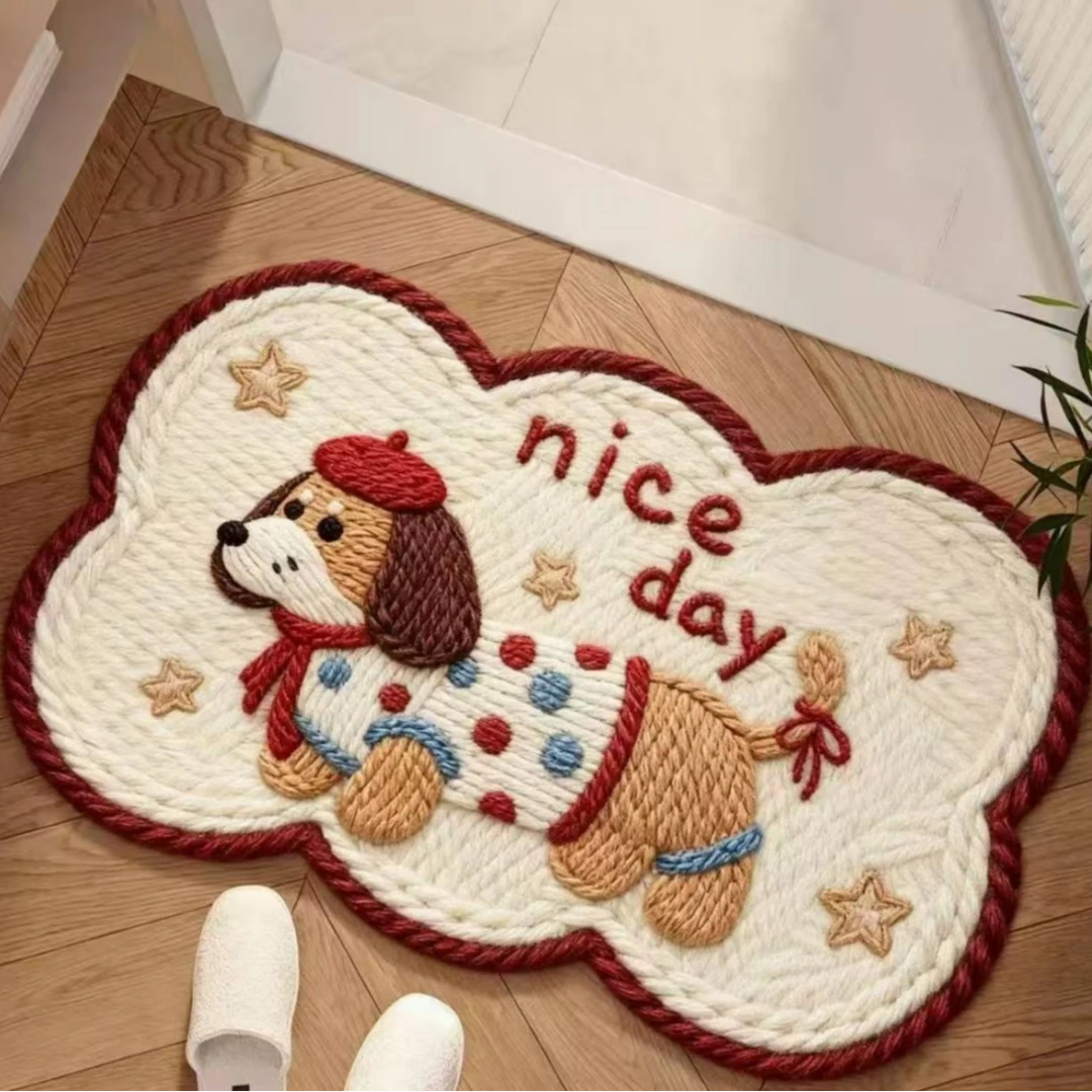 真3D编织亚麻卡通可爱硅藻泥浴室吸水防滑垫尺寸60x90