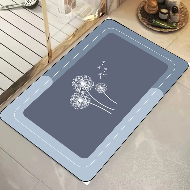 【随风飞扬-蓝灰-方形40*60cm*2】硅藻泥地毯厨房走廊防滑吸水垫