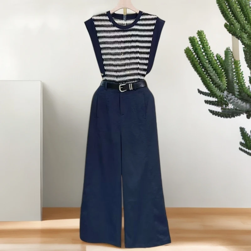 新款时尚套装气质休闲上衣+花苞工装八分裤7113