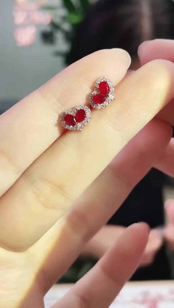 银S925镶嵌耳饰红宝石耳饰3