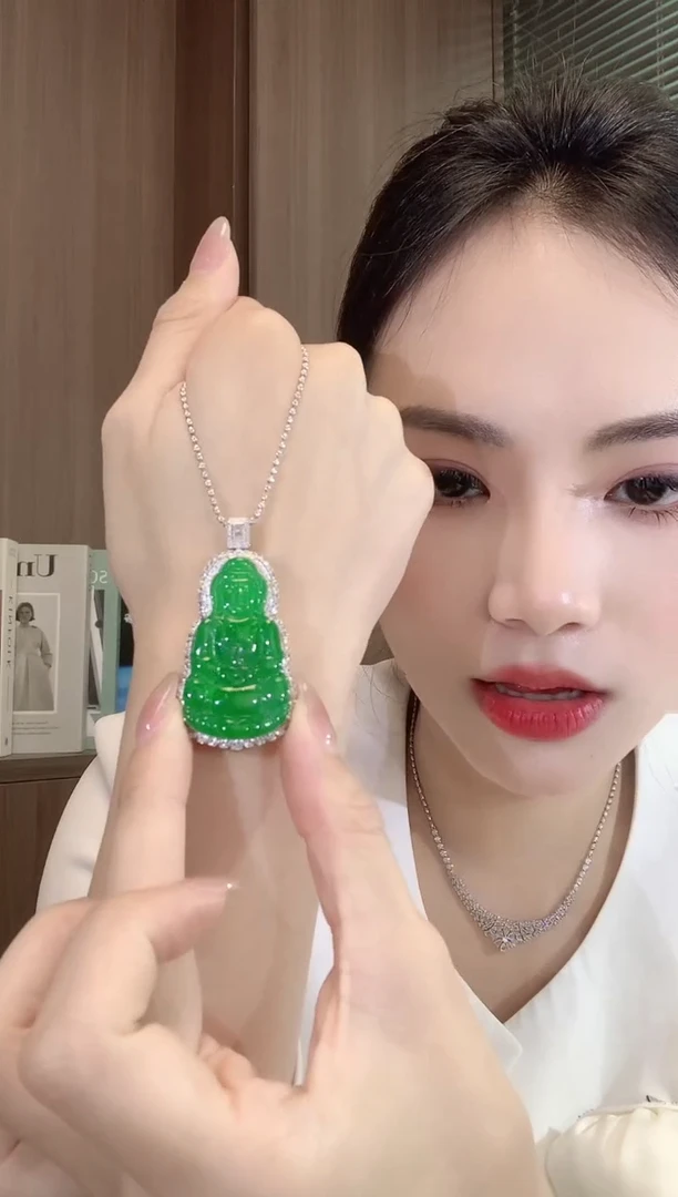 翡翠18K金镶嵌吊坠(不含链)A96