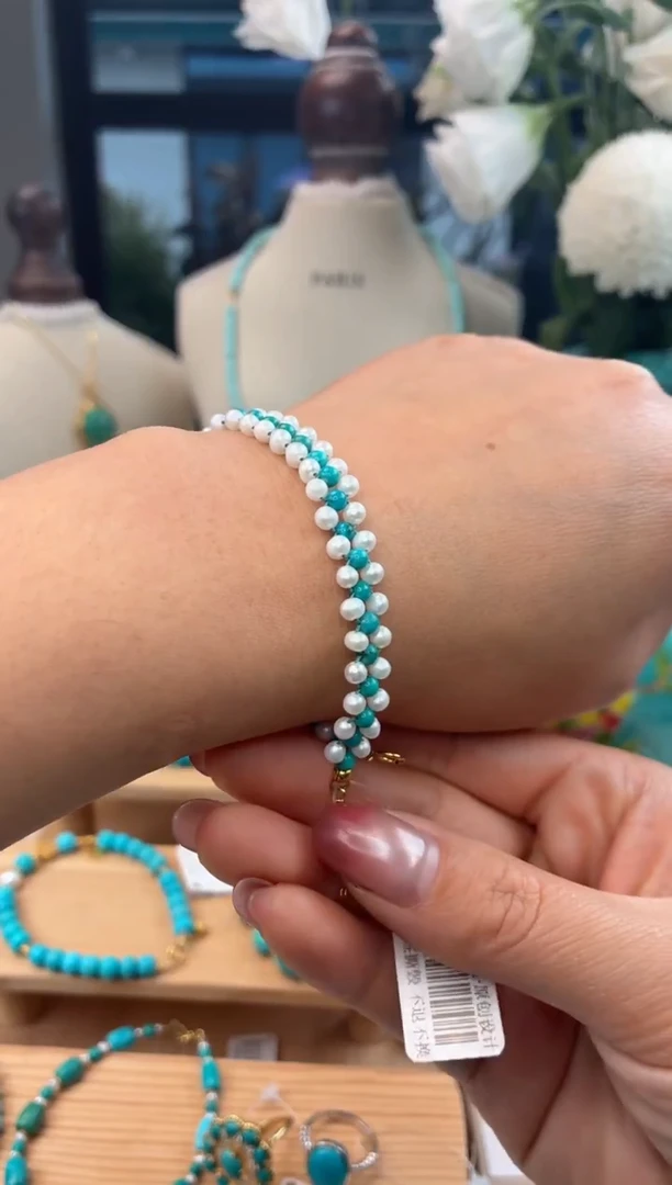 银S925镀金镶嵌绿松石手链1