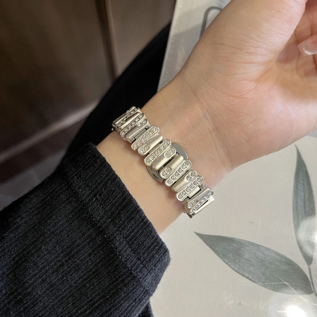 不规则镶钻金属适用小米手环10/9/8pro/9pro手表watch5/s4表带女