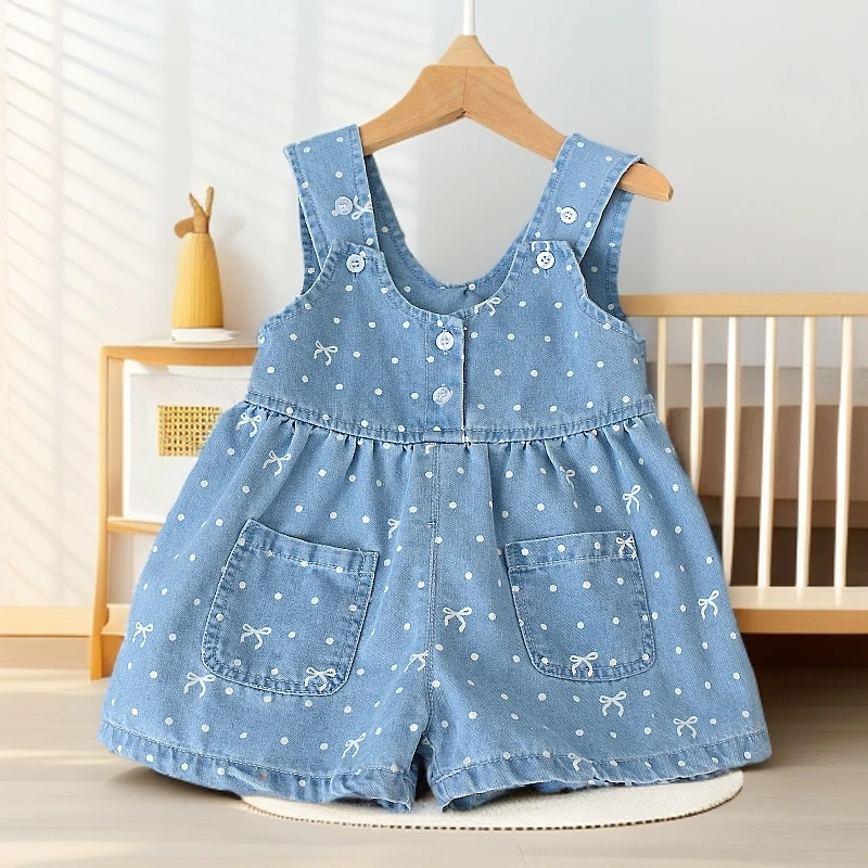 儿童背带裤夏季2025新款女童背带短裤韩版宽松裤子洋气宝宝牛仔裤