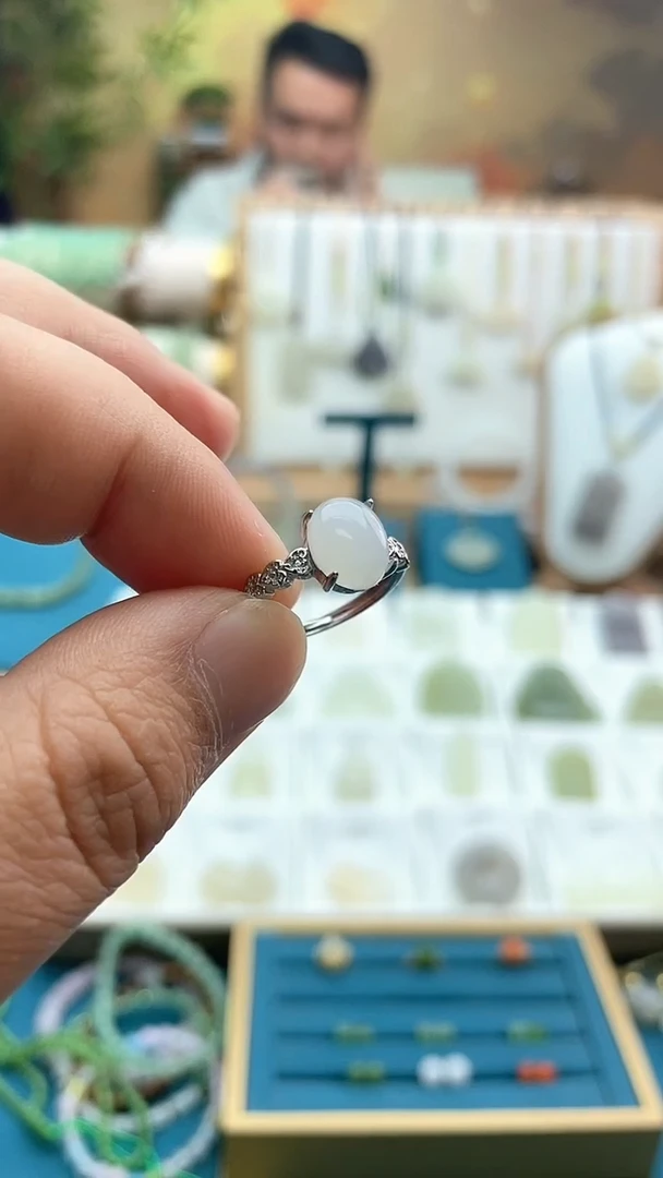 合金戒指和田玉约卡8mm*10mm开口戒