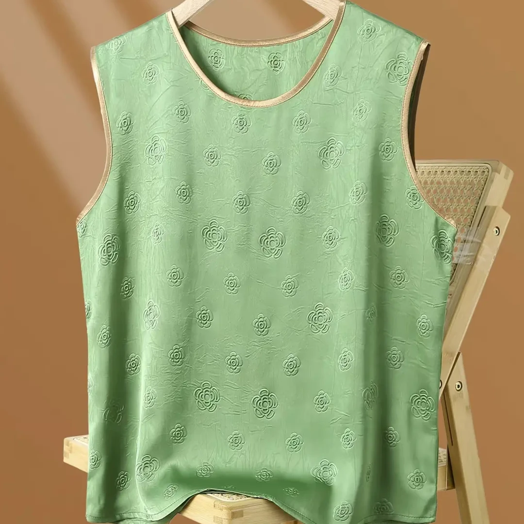 【高端定制】专柜山茶花浮雕提花时尚百搭新中式背心