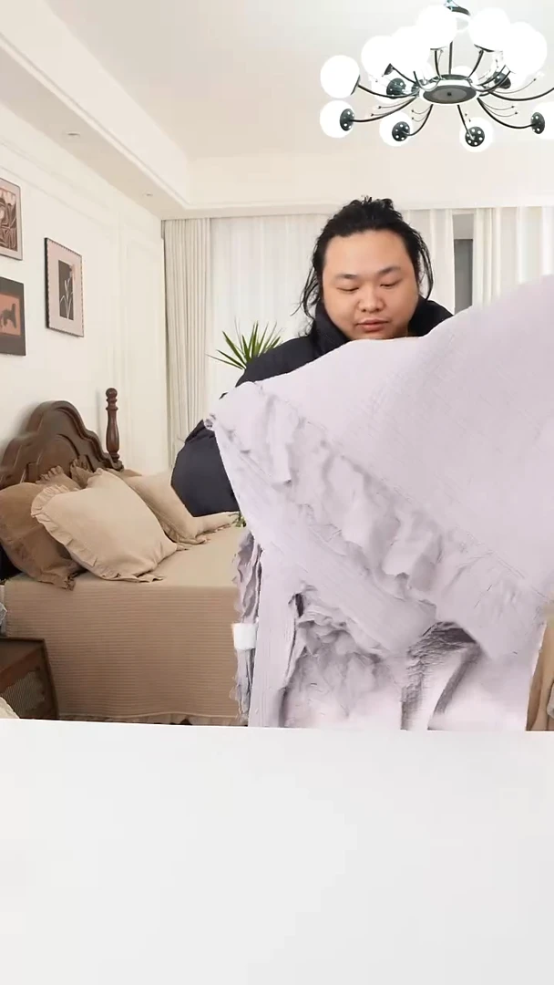 棉双层花边紫色三件套