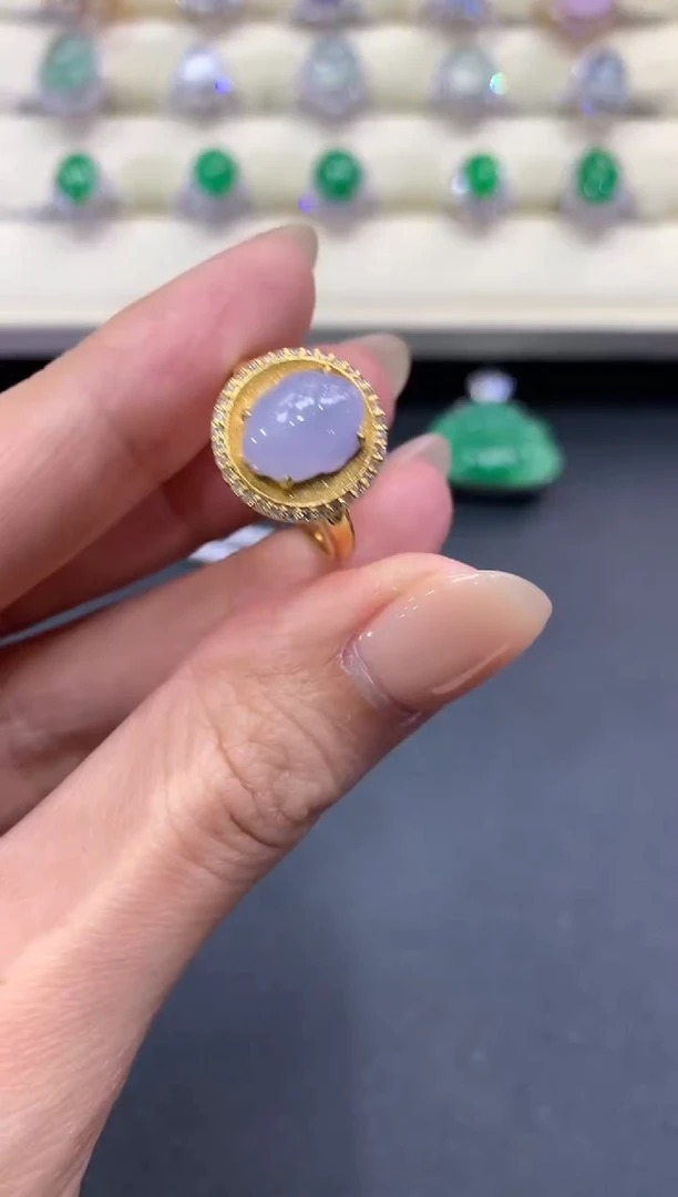 【闪购商品】翡翠戒指18K金镶嵌a259紫货有色差