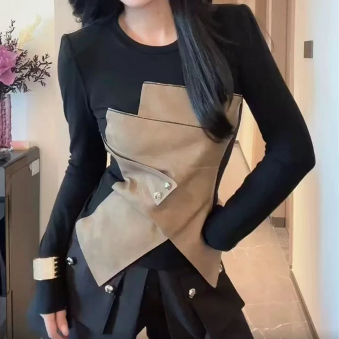 【彤彤家】3038#拉链拼接不规则百搭衫Y/535