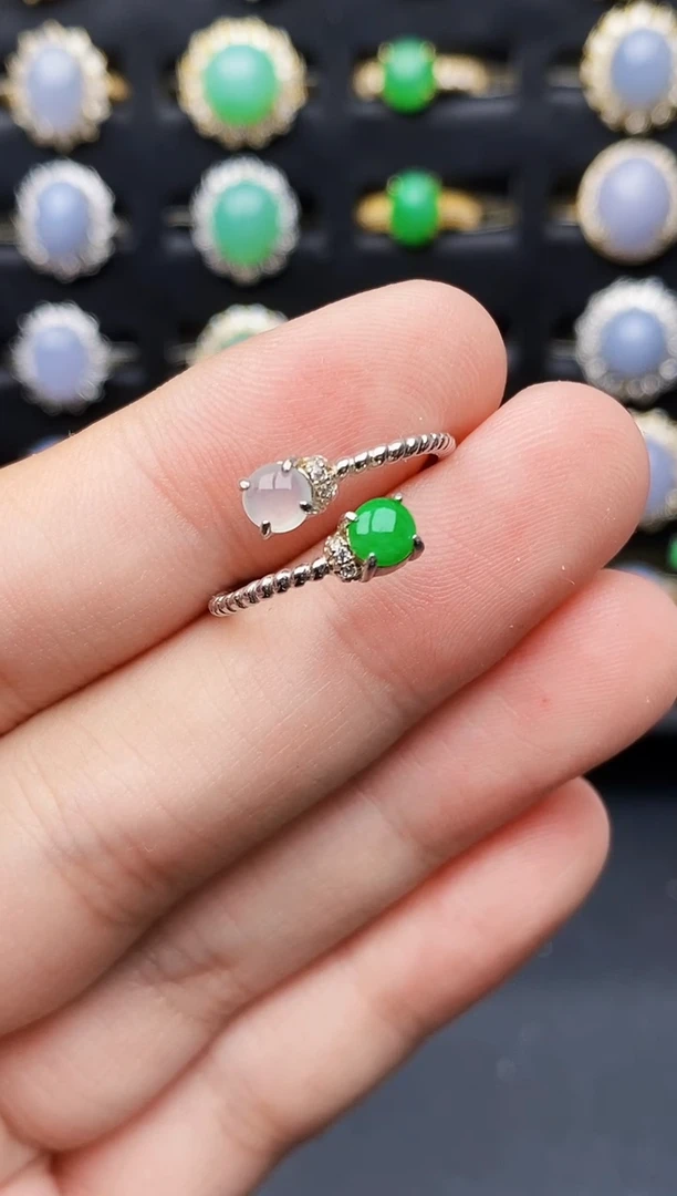 银S925镶嵌戒指翡翠6184链接天然缅甸翡翠A货