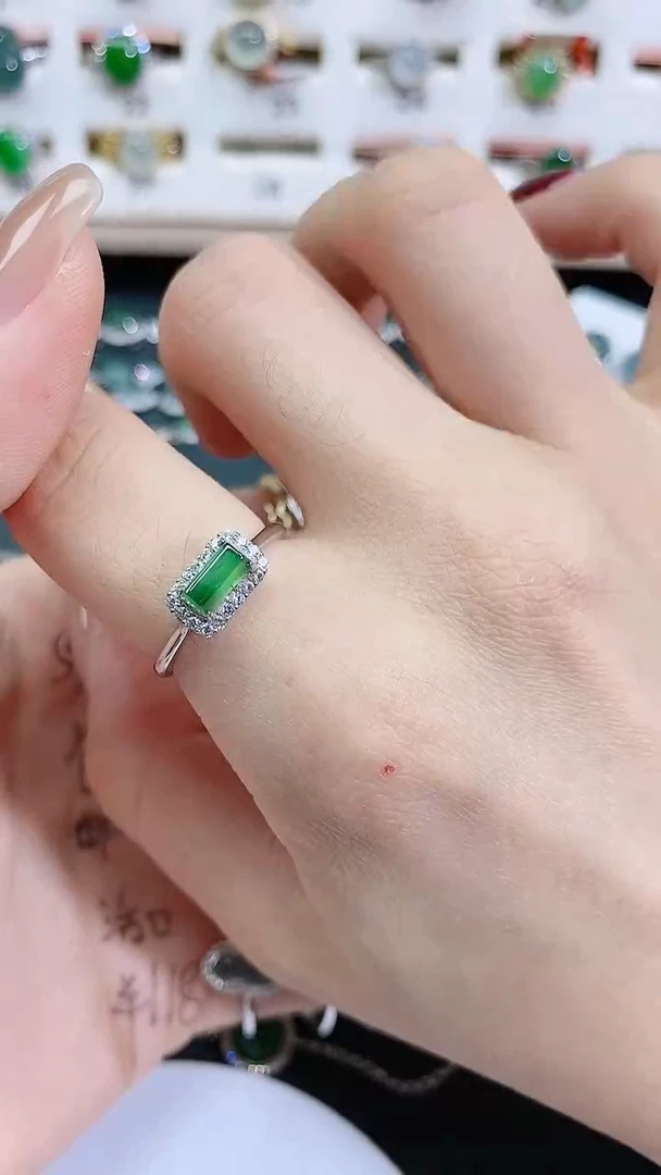 银S925镶嵌戒指翡翠天然翡翠