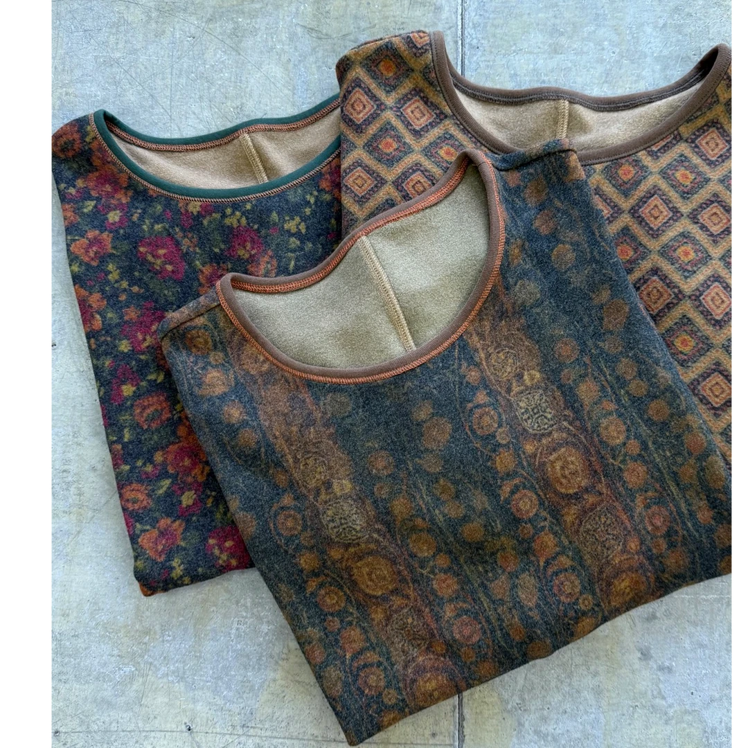 衣秋白-圆领宽松做旧花色双面绒背心351126（长63胸围126）