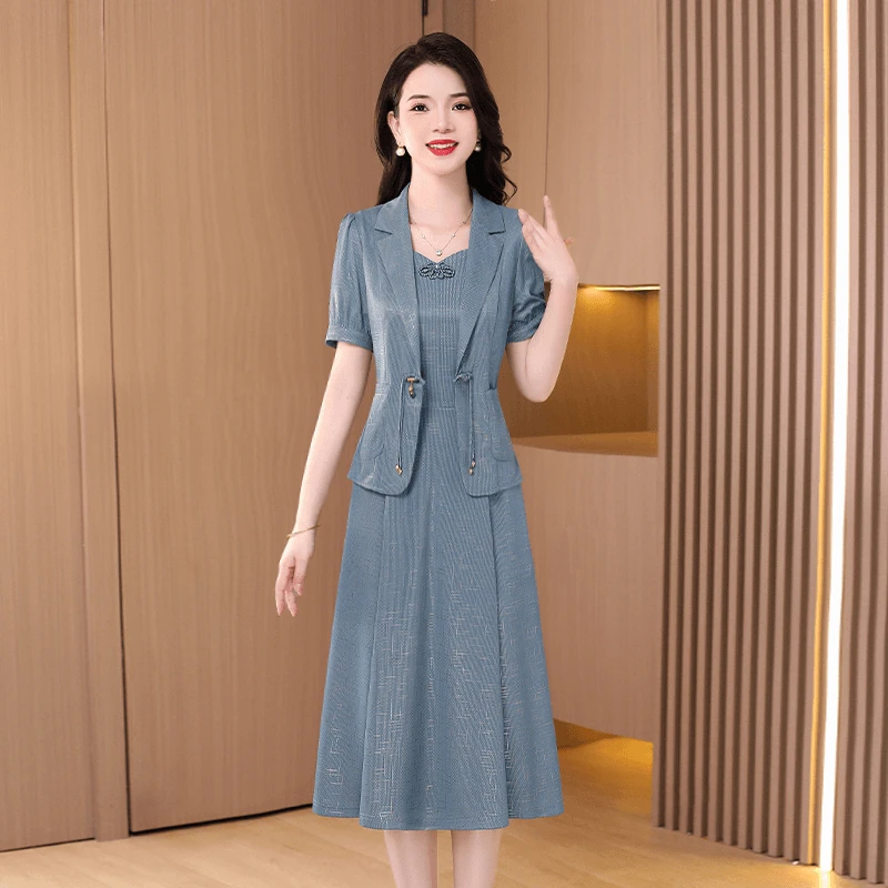 中式盘扣两件套连衣裙女2025夏季新款时尚洋气高端贵夫人套装女裙