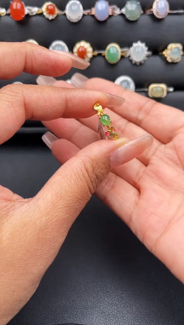 【闪购商品】翡翠戒指银S925镶嵌缅甸天然A货翡翠S925银镶嵌