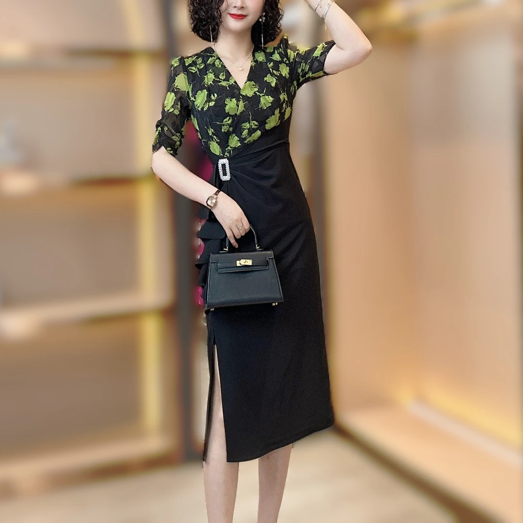 【香舍菲尔】85020夏季新款气质显瘦流苏拼接中长款修身连衣裙