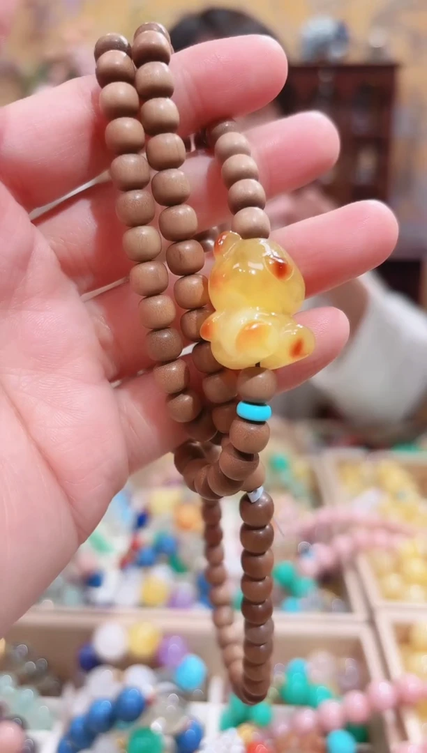 蜜蜡颈饰未镶嵌蜜蜡小熊108设计款7+