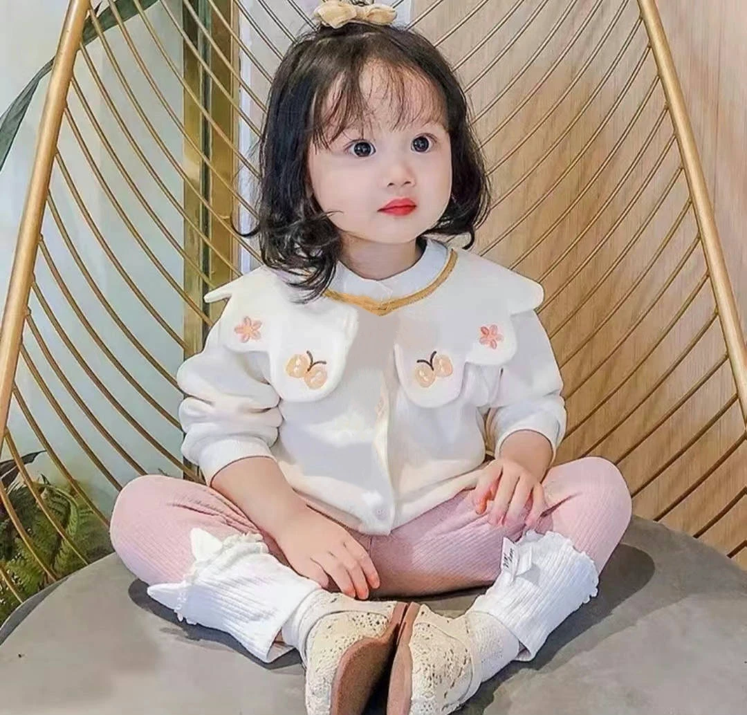 女春装百搭花瓣领外套女童甜美绣花开衫春秋装外套ZS-X-C14