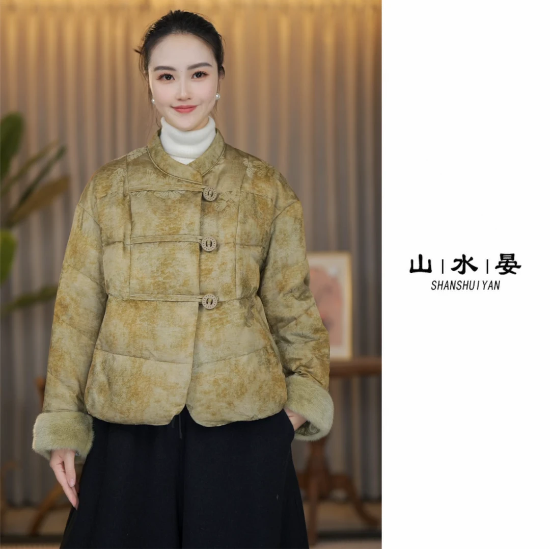 中式冬季中长款鹅绒服上衣外套时尚保暖设计师减龄洋气YLX6712