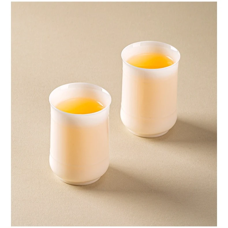 冰种玉瓷主人杯茶杯竹节高档品茗杯白瓷喝茶杯送长辈礼盒送礼佳品