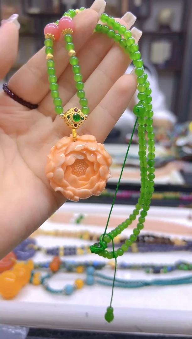 和田玉（碧玉）未镶嵌毛衣链DIY款M498