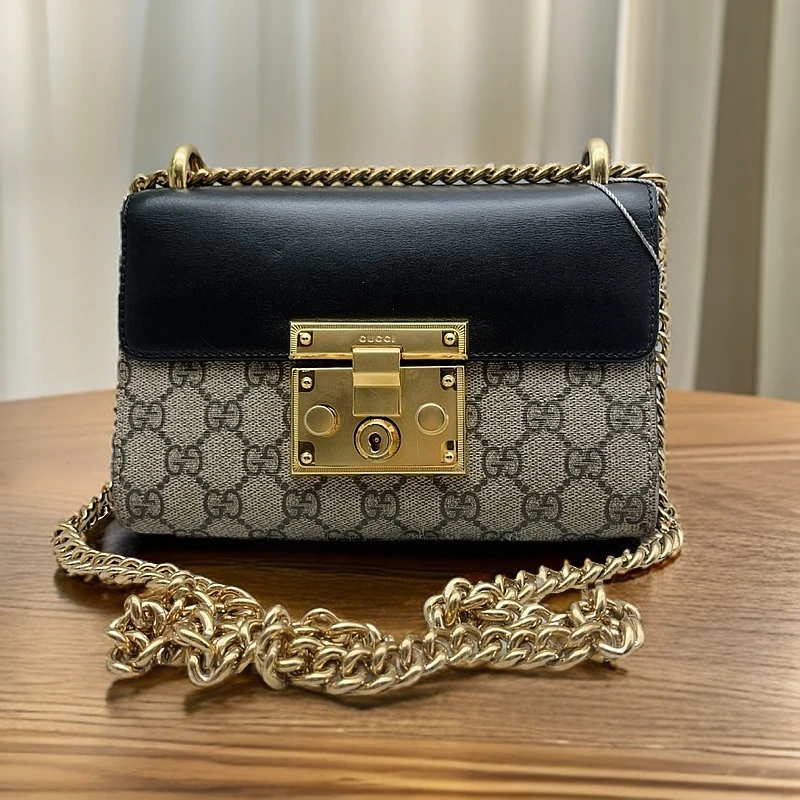 95新 GUCCI/古驰 老花拼黑皮月光宝盒  1148 4539