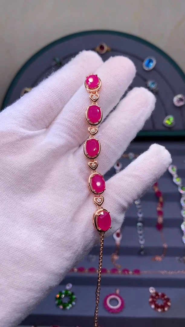 手链银S925镶嵌红宝石8754