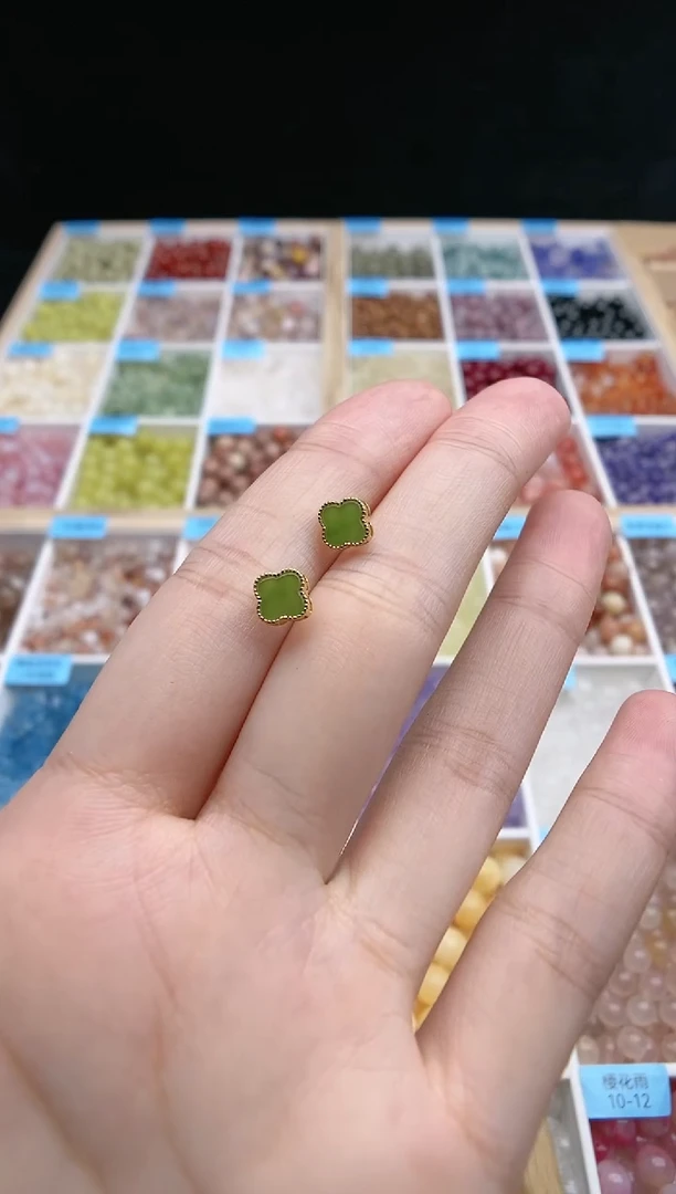 银S925镀金镶嵌和田玉耳饰碧玉耳钉多样性发一