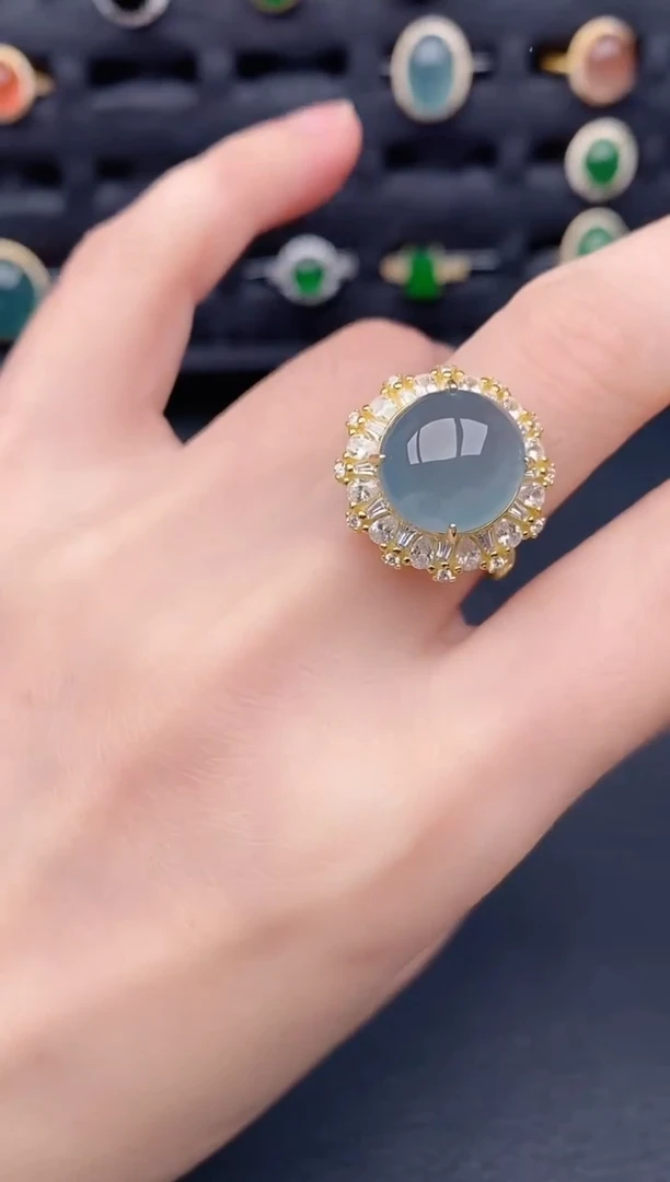 银S925镶嵌戒指翡翠天然a货翡翠76