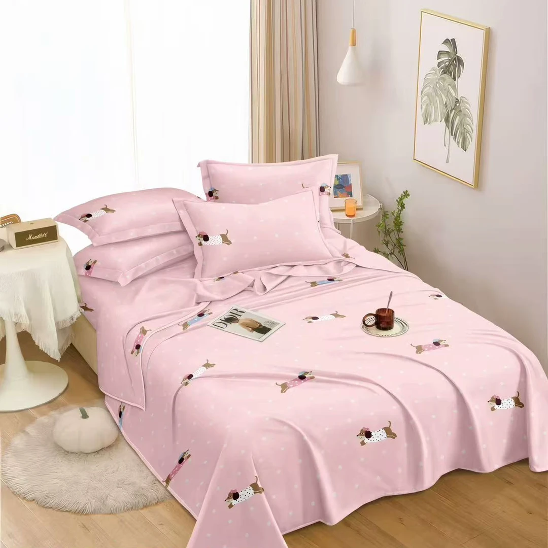 正宗纯棉老粗布大尺寸100棉纯棉大床单-腊肠狗-粉