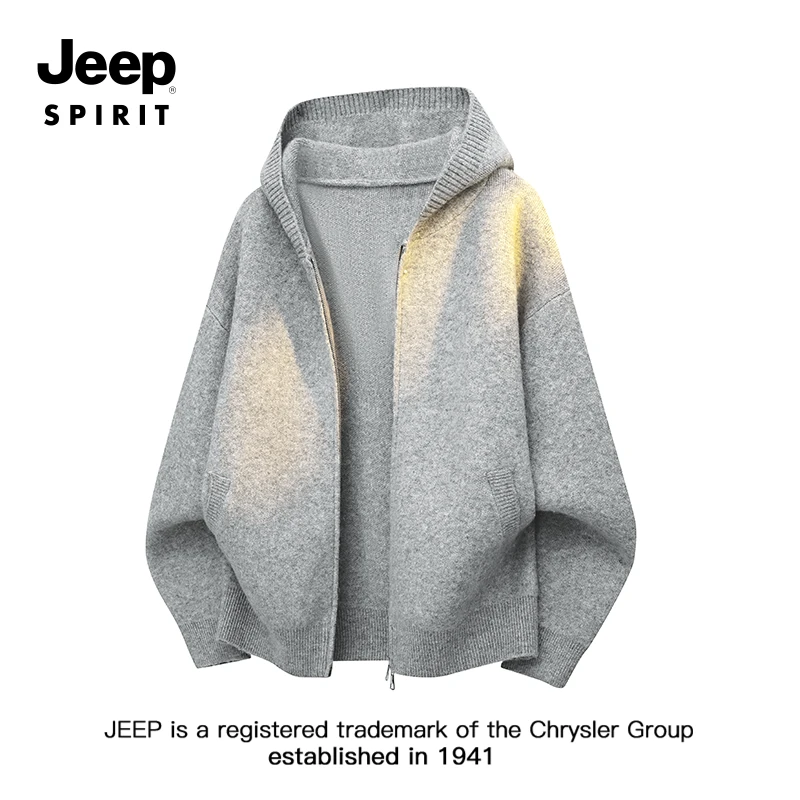 JEEPSPIRIT吉普复古开衫毛衣男秋季新款老钱风休闲宽松连帽针织衫