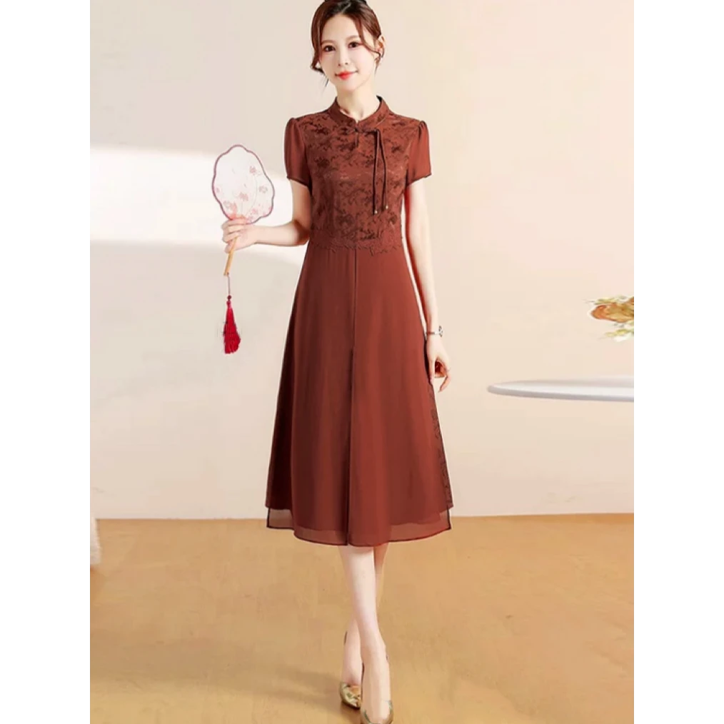 JIRUIMAN/吉瑞曼夏装新中式国风盘扣拼接高级感中长裙Q031