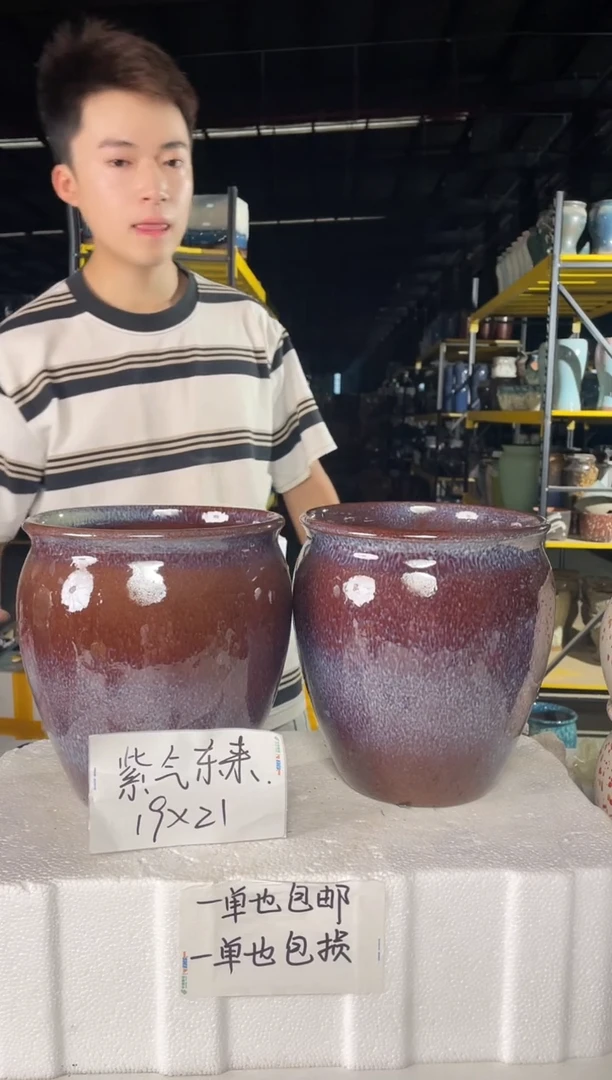 宜兴紫砂粗陶花盆19*21