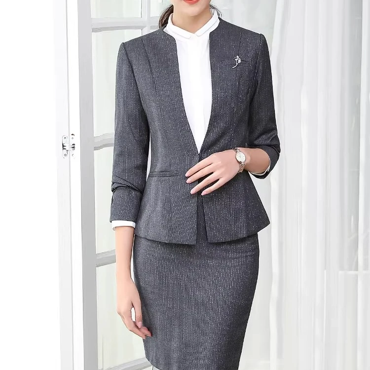 BX60212职业女裤套装长袖外套格子长裤套装极简风小西装正装H