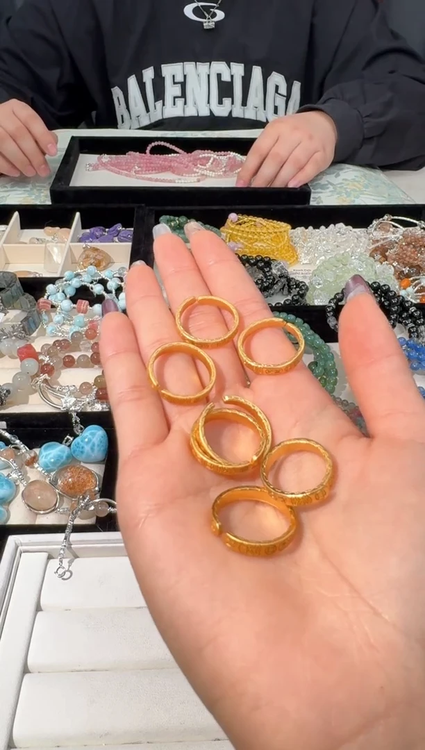 【闪购商品】水晶手链合金Y002金色吉言戒指
