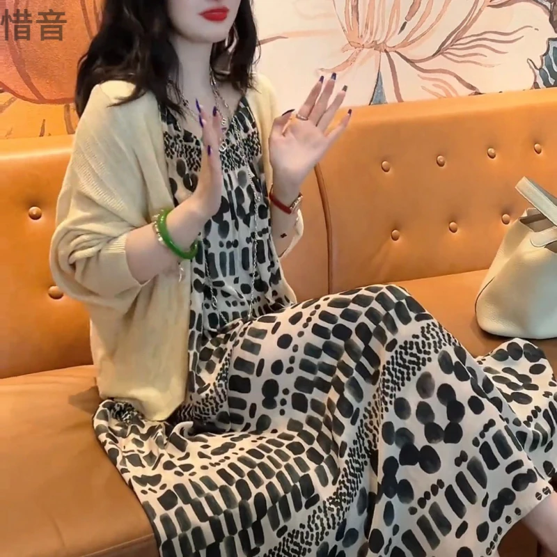 2025夏季印花吊带连衣裙开衫8688#