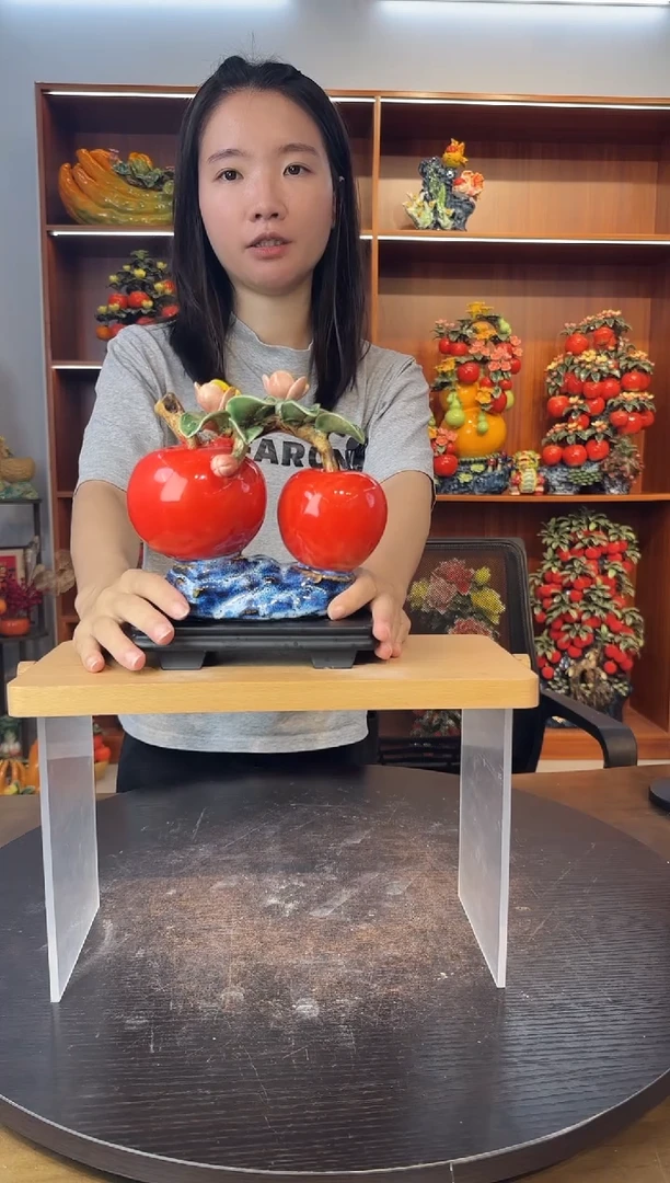 陶瓷有底座双苹果摆件