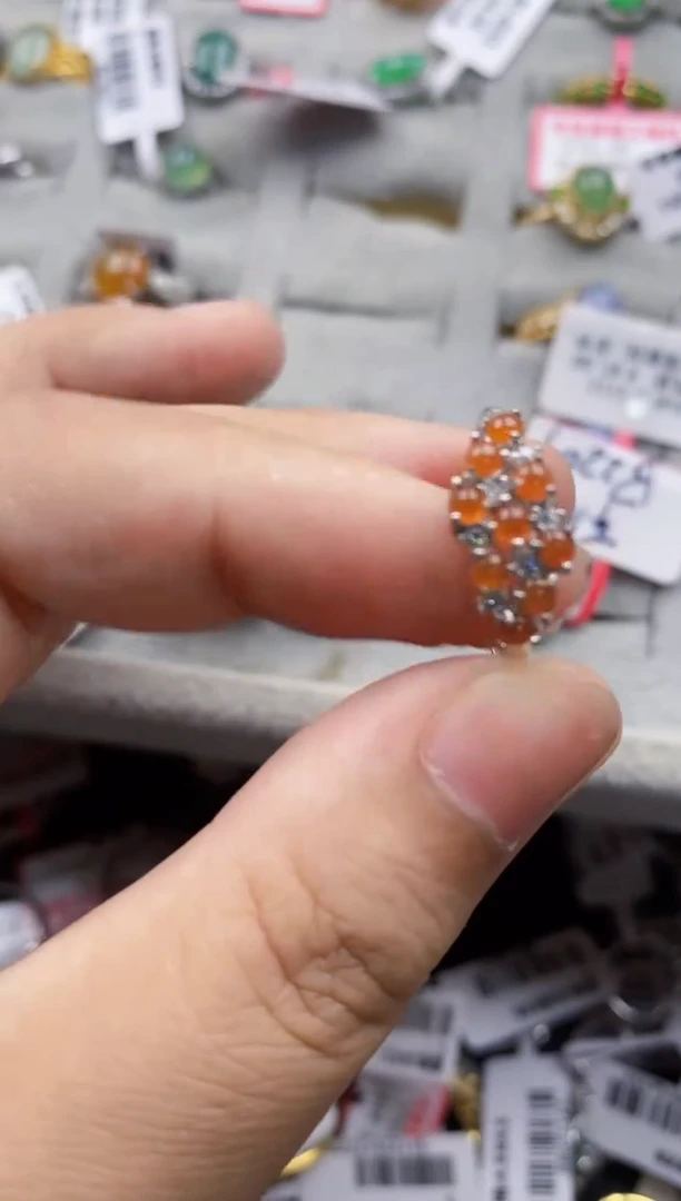 翡翠戒指银S925镶嵌5555---7