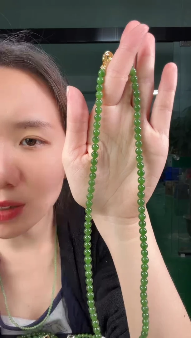 项链未镶嵌和田玉（碧玉）碧玉6mm帝王绿项链