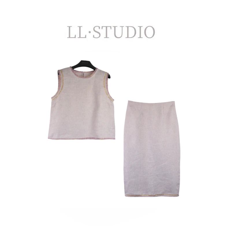 妙兮·LL夏季新款韩系简约设计款小香风上衣+裙子套装*20251129