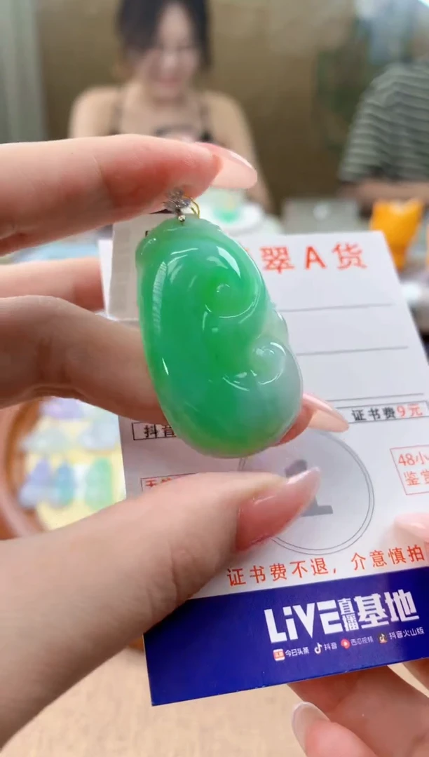 颈饰18K金镶嵌翡翠天然A货翡翠挂件