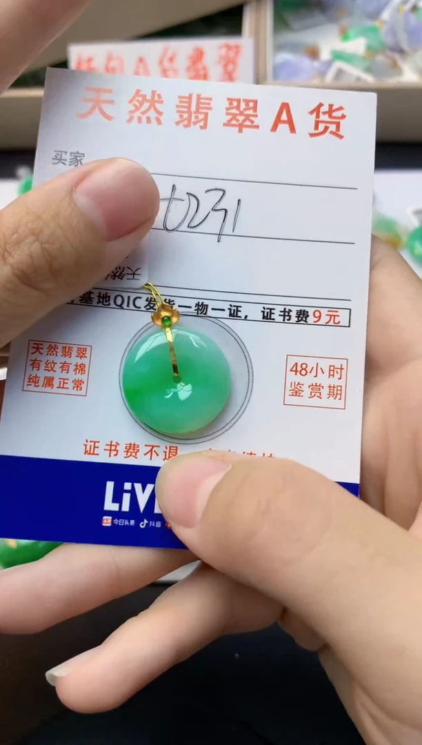 颈饰18K金镶嵌翡翠天然缅甸A货翡翠百元以上9元证书费自理