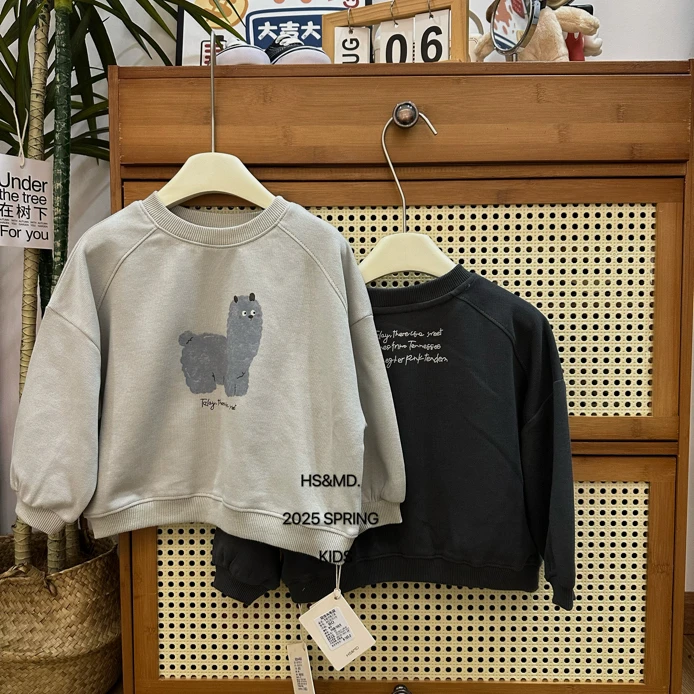 豆豆家 HS2C519 花生毛豆儿童春季新款羊驼印花卫衣韩版休闲