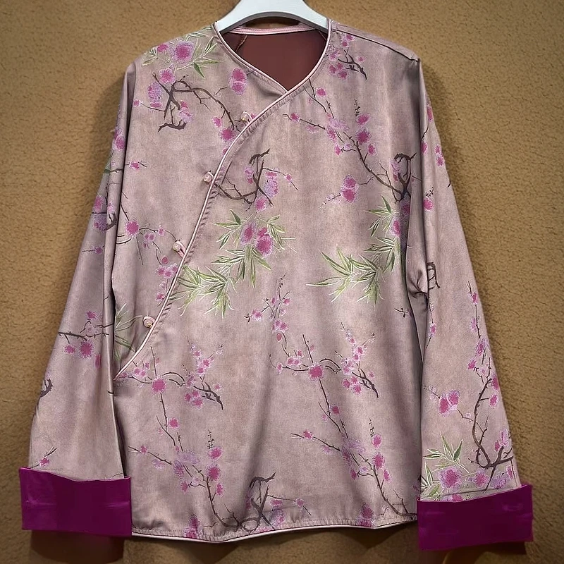 新中式国风印花斜襟盘口时尚减龄款百搭女装套头上衣8165