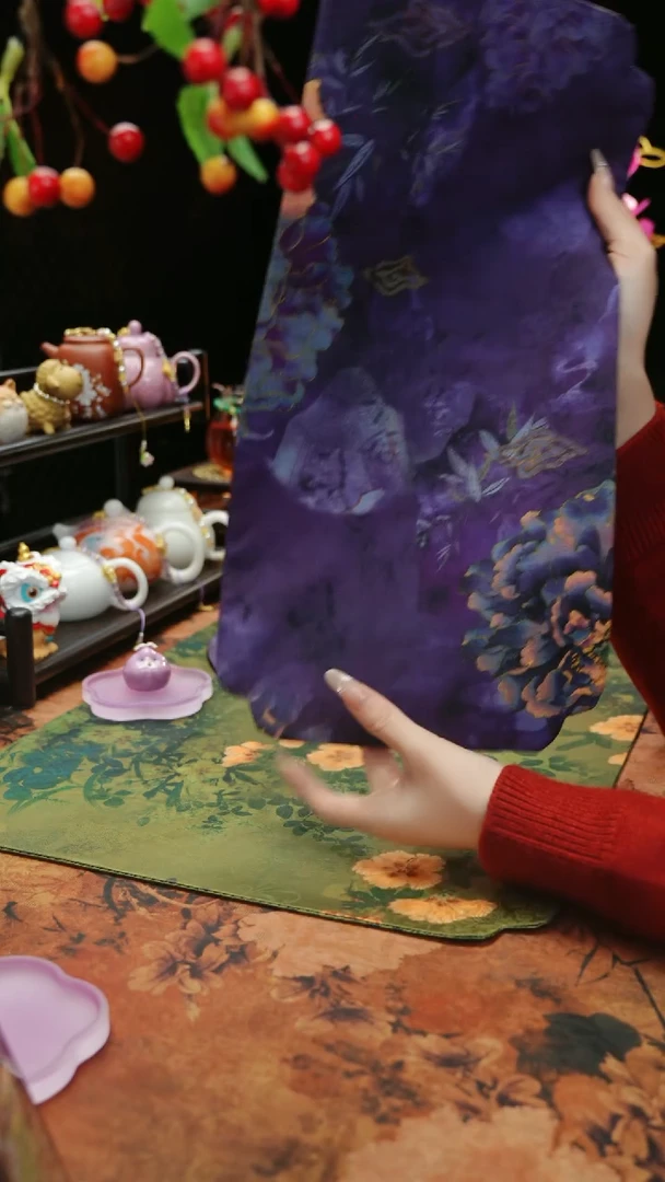 【闪购商品】40*20紫牡丹缎面防水茶席