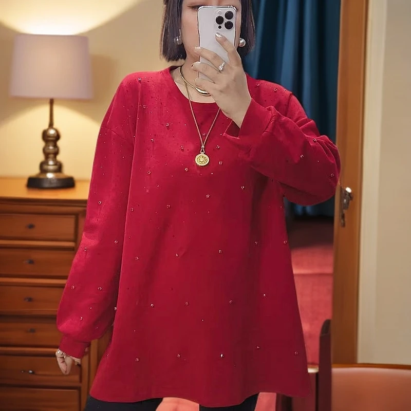 【红人上新】百搭大版显瘦满天星长袖打底大T恤#1571(卡码拍小)